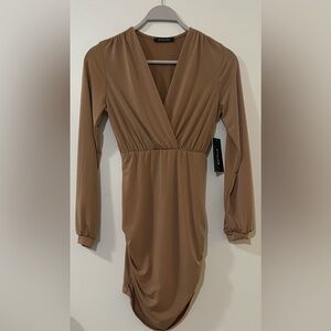 STYLIVE Mocha Long Sleeved, V- Neck Knit Dress